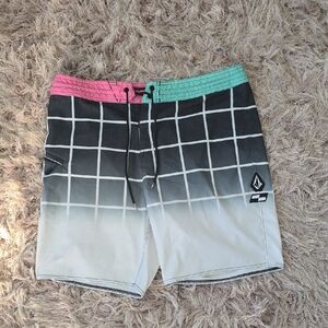 Volcom Black and White Grid Board Shorts